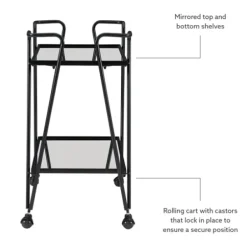 Kitchen Islands & Bar Carts-Kirkland's Home Metal Mirrored Shelves Bar Cart Black