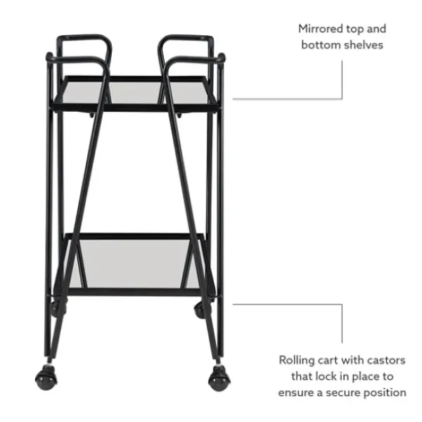 Kitchen Islands & Bar Carts-Kirkland's Home Metal Mirrored Shelves Bar Cart Black