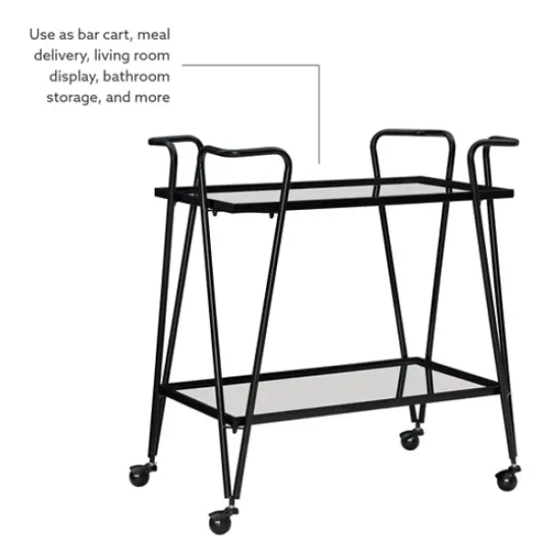 Kitchen Islands & Bar Carts-Kirkland's Home Metal Mirrored Shelves Bar Cart Black