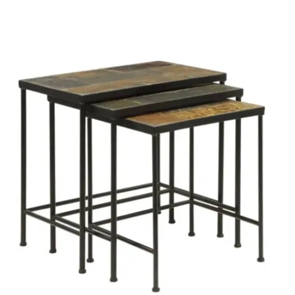 Accent & End Tables-Kirkland's Home Metal Nesting Slate Top Accent Tables, Set Of 3 Black