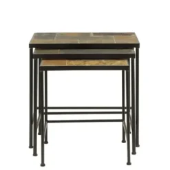 Accent & End Tables-Kirkland's Home Metal Nesting Slate Top Accent Tables, Set Of 3 Black