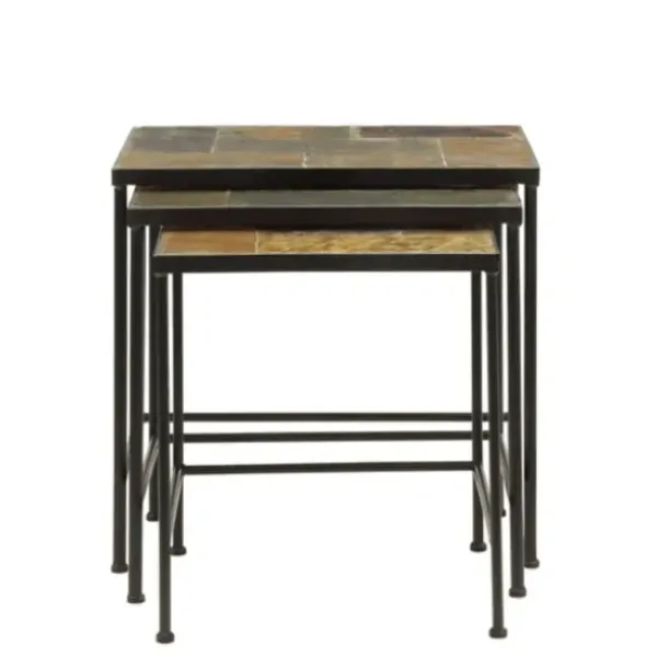 Accent & End Tables-Kirkland's Home Metal Nesting Slate Top Accent Tables, Set Of 3 Black