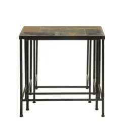 Accent & End Tables-Kirkland's Home Metal Nesting Slate Top Accent Tables, Set Of 3 Black