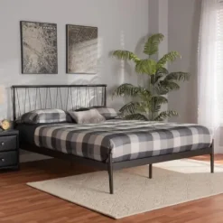 Beds & Headboards-Kirkland's Home Metal Open Headboard Full Platform Bed Black
