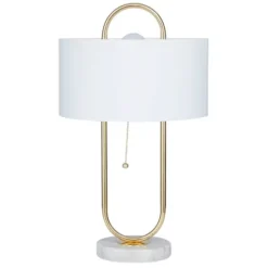 Table Lamps-Kirkland's Home Metal Open Loop Stem White Round Table Lamp Gold