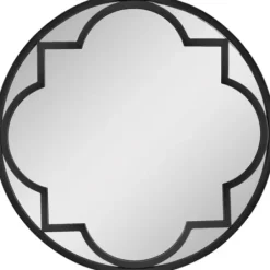 Decorative Mirrors-Kirkland's Home Metal Quatrefoil Round Frame Wall Mirror Black