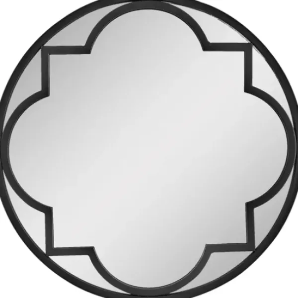 Decorative Mirrors-Kirkland's Home Metal Quatrefoil Round Frame Wall Mirror Black