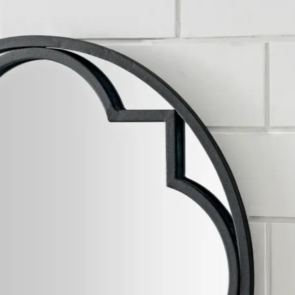 Decorative Mirrors-Kirkland's Home Metal Quatrefoil Round Frame Wall Mirror Black