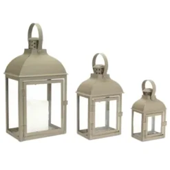 Lanterns-Kirkland's Home Metal Slope Top Lanterns, Set Of 3 Gray