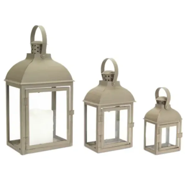 Lanterns-Kirkland's Home Metal Slope Top Lanterns, Set Of 3 Gray