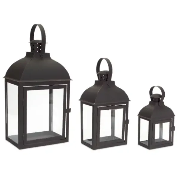 Lanterns-Kirkland's Home Metal Slope Top Lanterns, Set Of 3 Black