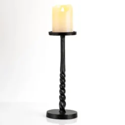 Candle Holders-Kirkland's Home Metal Twisted Candle Holder, 12 In. Black
