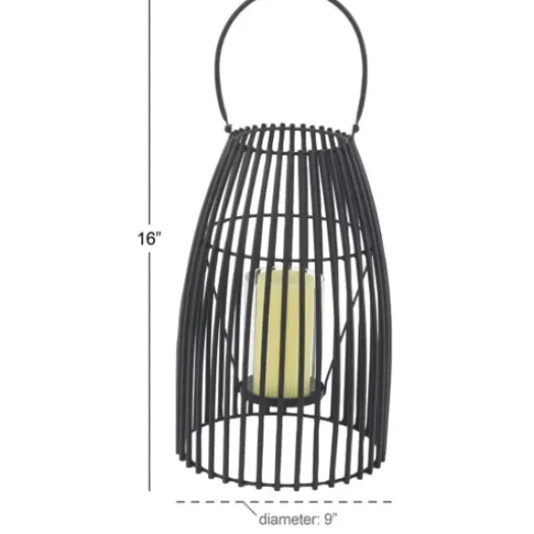 Lanterns-Kirkland's Home Metal Vertical Caged Lantern, 16 In. Black