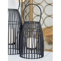 Lanterns-Kirkland's Home Metal Vertical Caged Lantern, 12 In. Black