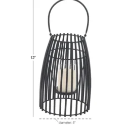 Lanterns-Kirkland's Home Metal Vertical Caged Lantern, 12 In. Black