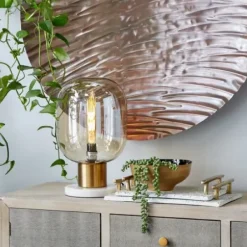 Table Lamps-Kirkland's Home Metal White Marble Mushroom Shade Table Lamp Gold