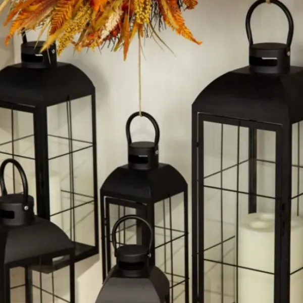 Lanterns-Kirkland's Home Metal Windowpane Lantern, 21 In. Black