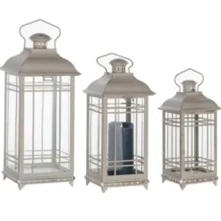Lanterns-Kirkland's Home Metal Windowpane Lanterns, Set Of 3 White