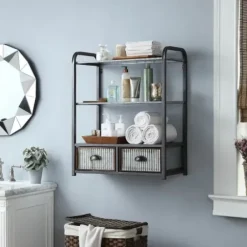 Wall Storage-Kirkland's Home Metal With 2-Drawers Rustic Wall Cabinet