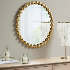 Decorative Mirrors-Kirkland's Home Metallic Gold Foiled Beaded Wall Mirror, 27 In.