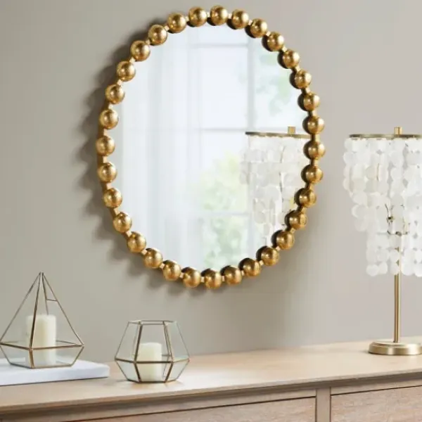 Decorative Mirrors-Kirkland's Home Metallic Gold Foiled Beaded Wall Mirror, 27 In.