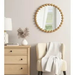 Decorative Mirrors-Kirkland's Home Metallic Gold Foiled Beaded Wall Mirror, 27 In.