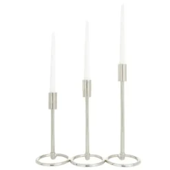 Candle Holders-Kirkland's Home Metallic Loop Base Taper Candle Holders, Set Of 3 Silver