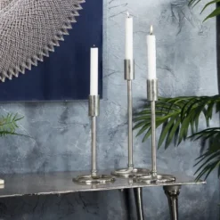 Candle Holders-Kirkland's Home Metallic Loop Base Taper Candle Holders, Set Of 3 Silver