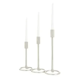 Candle Holders-Kirkland's Home Metallic Loop Base Taper Candle Holders, Set Of 3 Silver