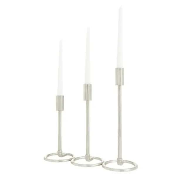 Candle Holders-Kirkland's Home Metallic Loop Base Taper Candle Holders, Set Of 3 Silver