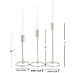 Candle Holders-Kirkland's Home Metallic Loop Base Taper Candle Holders, Set Of 3 Silver