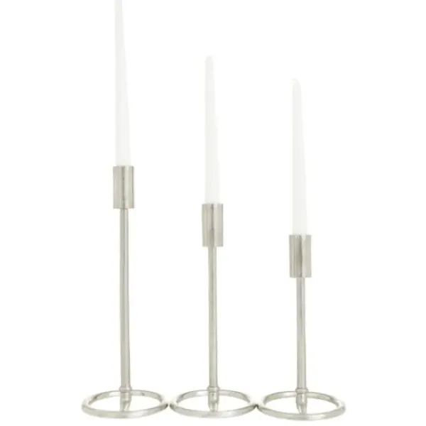 Candle Holders-Kirkland's Home Metallic Loop Base Taper Candle Holders, Set Of 3 Silver
