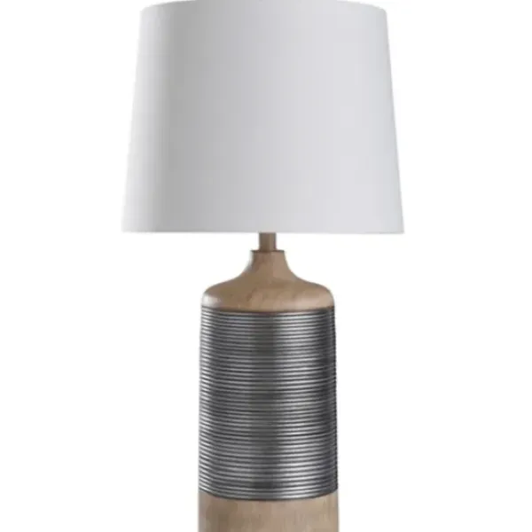 Table Lamps-Kirkland's Home Metallic Silver Banded Table Lamp White