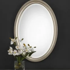 Decorative Mirrors-Kirkland's Home Metallic Silver Beaded Edge Oval Mirror