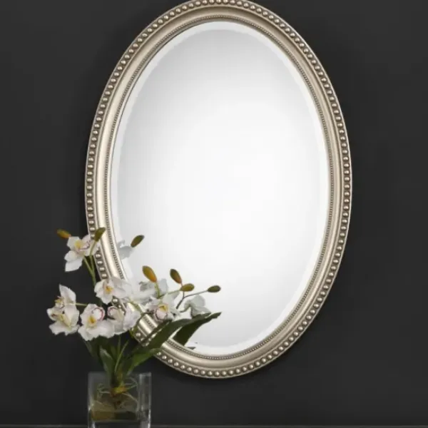 Decorative Mirrors-Kirkland's Home Metallic Silver Beaded Edge Oval Mirror