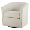 Accent Chairs-Kirkland's Home Metro Club Natural Swivel Chair With Nailhead Trim White