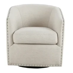 Accent Chairs-Kirkland's Home Metro Club Natural Swivel Chair With Nailhead Trim White