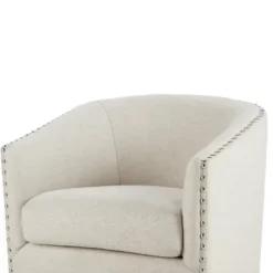 Accent Chairs-Kirkland's Home Metro Club Natural Swivel Chair With Nailhead Trim White