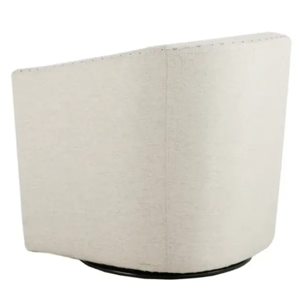 Accent Chairs-Kirkland's Home Metro Club Natural Swivel Chair With Nailhead Trim White