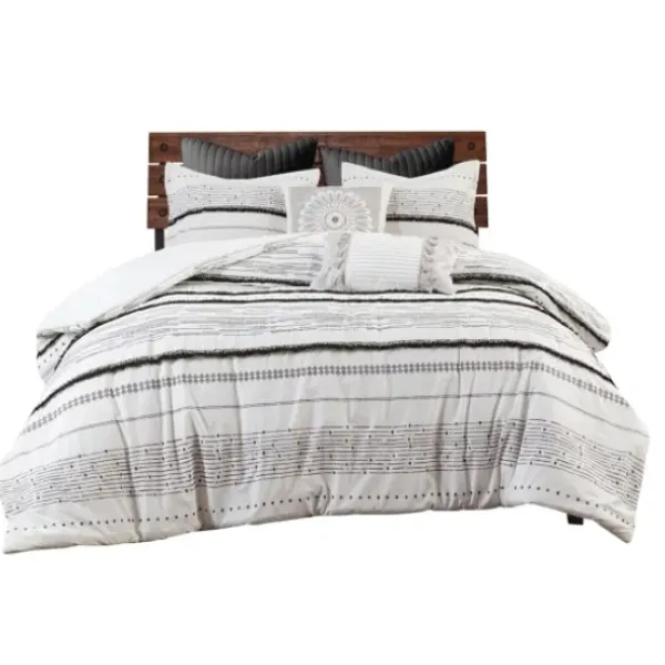 Duvets-Kirkland's Home Mia Striped 3-Pc. Queen Duvet Cover Set White