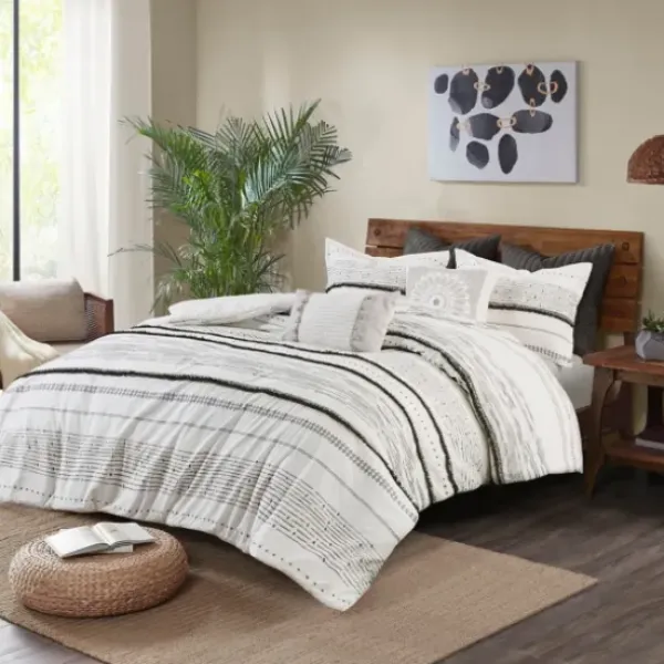 Duvets-Kirkland's Home Mia Striped 3-Pc. Queen Duvet Cover Set White