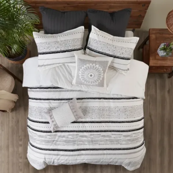 Duvets-Kirkland's Home Mia Striped 3-Pc. Queen Duvet Cover Set White