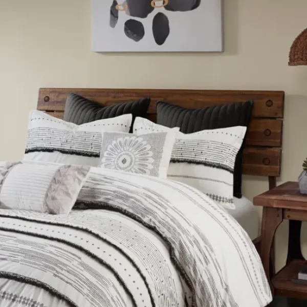 Duvets-Kirkland's Home Mia Striped 3-Pc. Queen Duvet Cover Set White