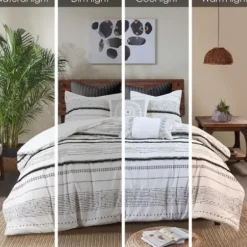 Duvets-Kirkland's Home Mia Striped 3-Pc. Queen Duvet Cover Set White