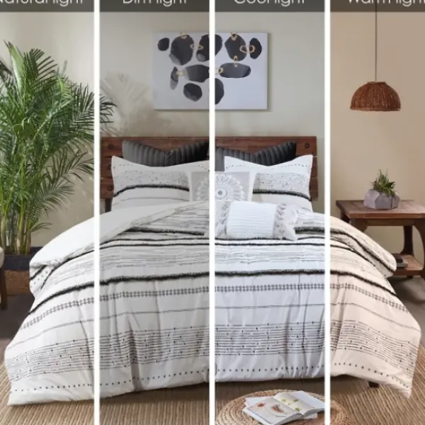 Duvets-Kirkland's Home Mia Striped 3-Pc. Queen Duvet Cover Set White