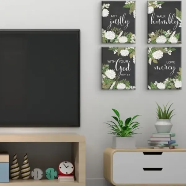 Wall Quotes & Signs-Kirkland's Home Micah 6:8 Canvas Art Prints, Set Of 4 Black/White/Green