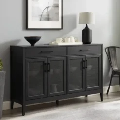 Cabinets & Sideboards-Kirkland's Home Micah Black Rattan Mesh Sideboard Cabinet