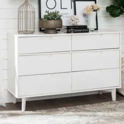 Dressers & Chests-Kirkland's Home Midcentury Grooved Handles Dresser White