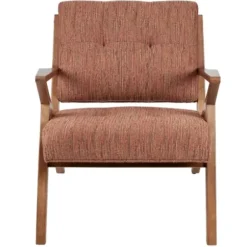 Accent Chairs-Kirkland's Home Mid-Century Pecan Finish Accent Chair Orange