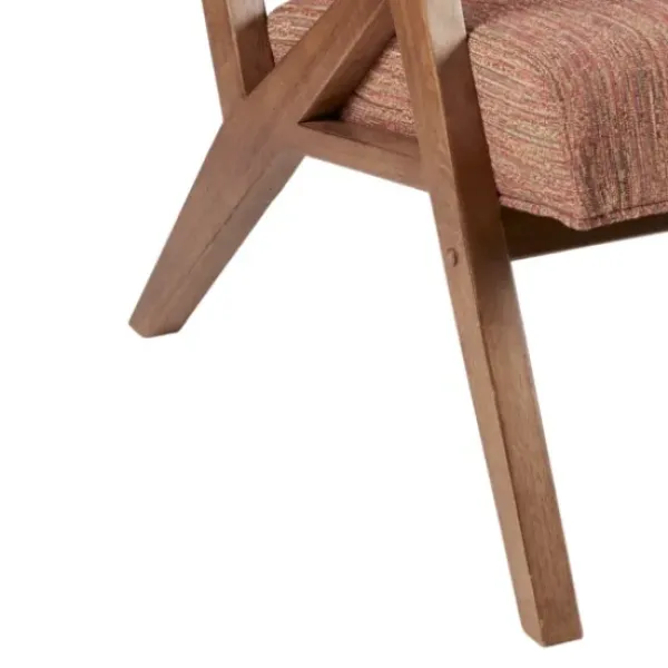 Accent Chairs-Kirkland's Home Mid-Century Pecan Finish Accent Chair Orange